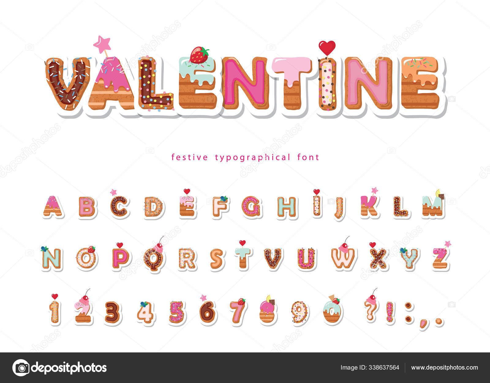Valentine sweet font. Cute decorative alphabet. Girly cartoon letter and  number stickers. Paper cut out. Vector. Stock Vector by ©cutelittlethings  338637564